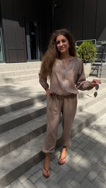 Костюм жіночий з вмістом віскози з бомбером та штанами-аладінами СІРО-БЛАКИТНИЙ XS-S 1532700337/3 фото