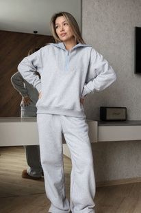 Костюм на блискавці жіночий утеплений ZIP СІРИЙ МЕЛАНЖ + МОРОЗНИЙ БЛАКИТНИЙ _253506 фото
